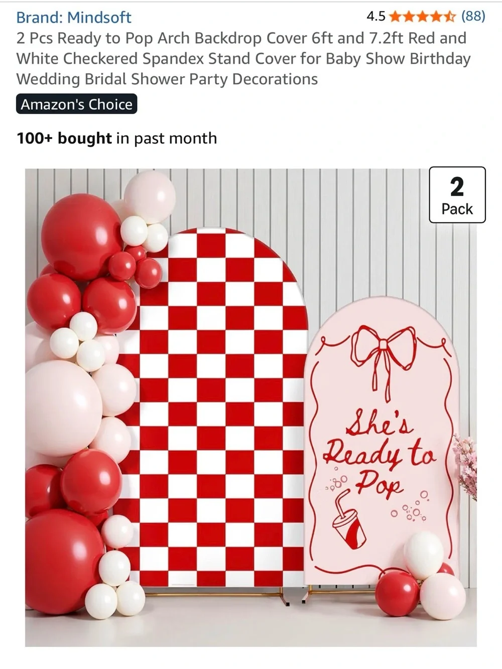Red & Pink Party Photo Backdrop with Balloon Garland - Home Party Supplies